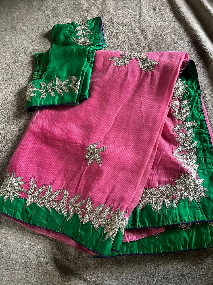 Pink Saree With Blouse