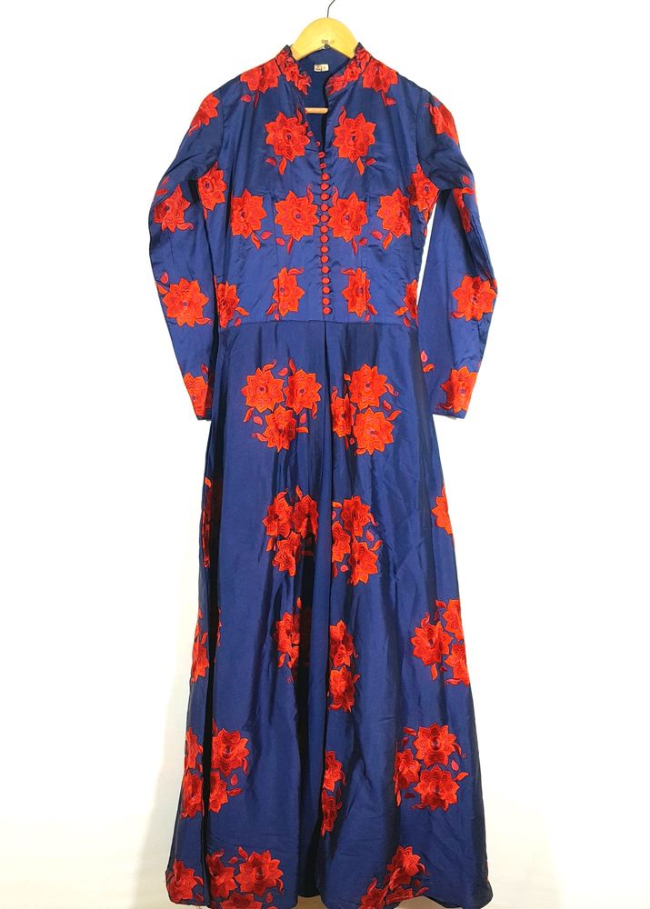 Navy Blue With Red Embroidered Gown (Women's)