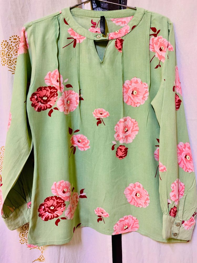 Semi Formal Parrot Green Shirt/Top -Soft Comfort