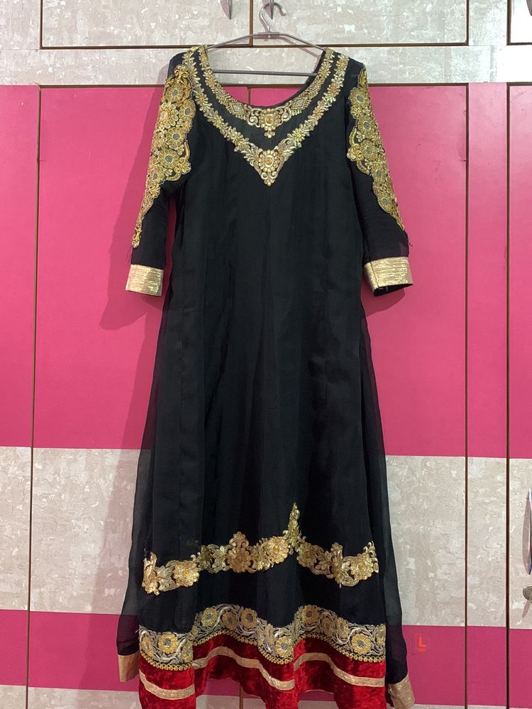 Black Georgette Long Gown With Dupatta