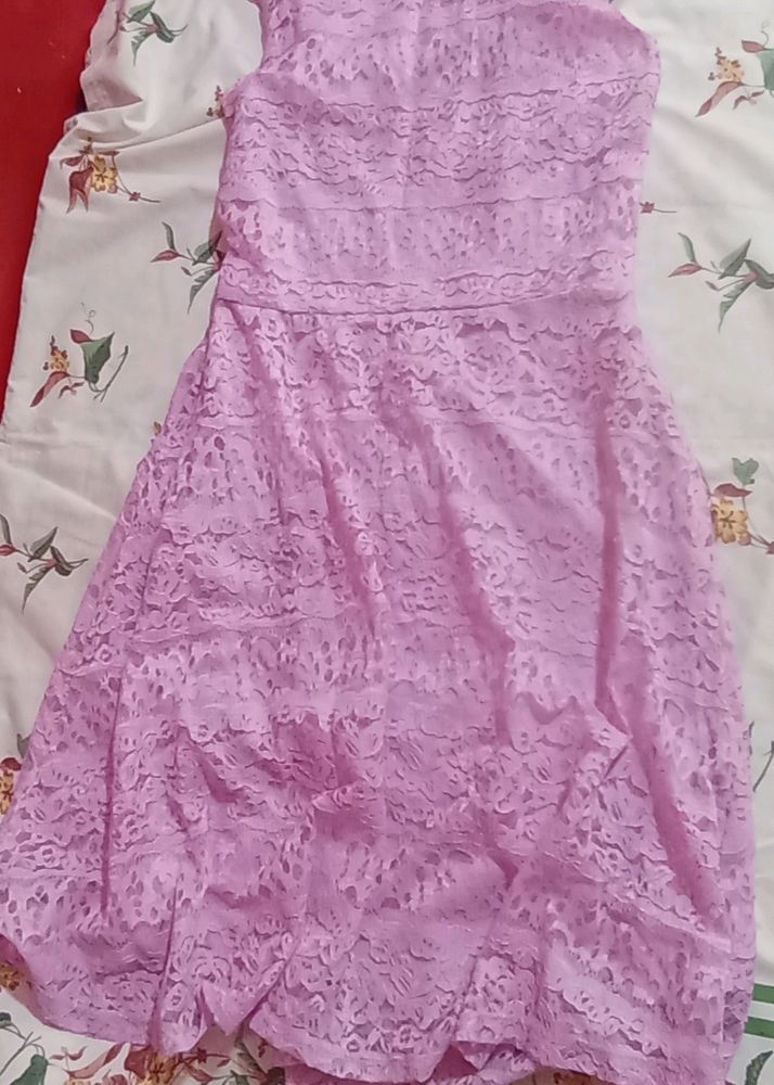 Lilac Cute Dress With Back Cut