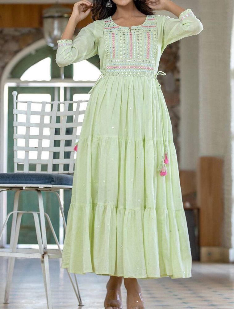 Festive Light Green Ethnic Dress