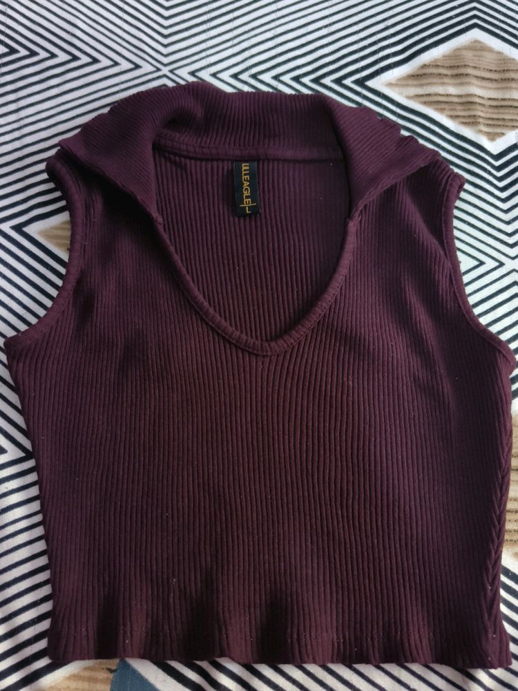 Ribbed burgundy Crop Top