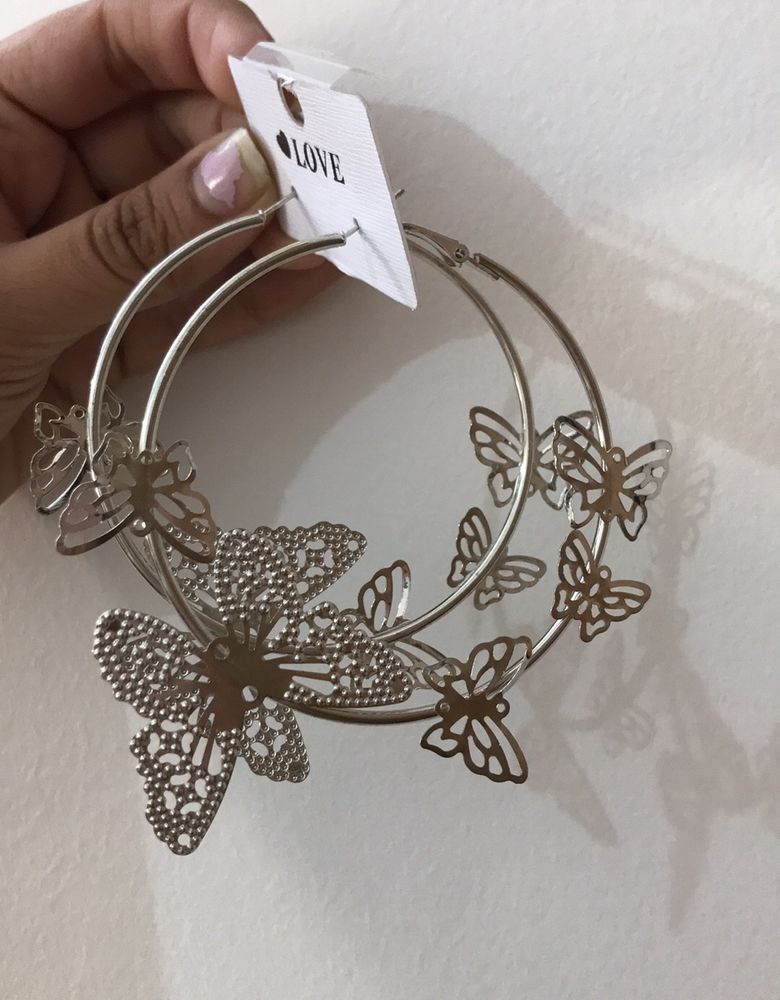 Dainty Butterfly Silver Hoop Earrings