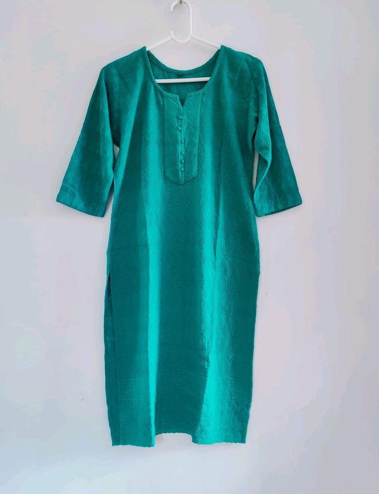 Sea Green Chikan Embroidery Kurta