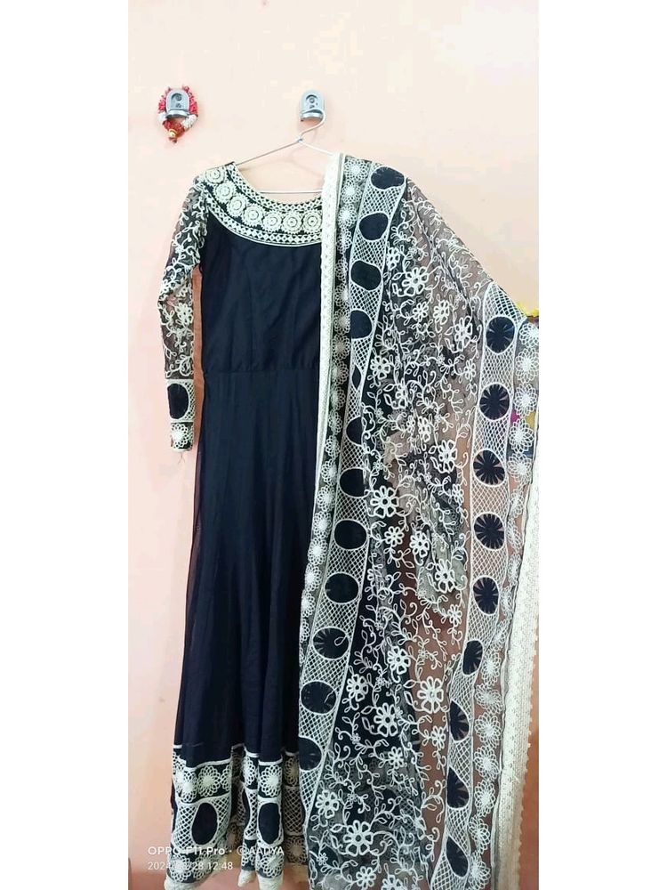 Black Net Embroidery Anarkali And Heavy Dupatta