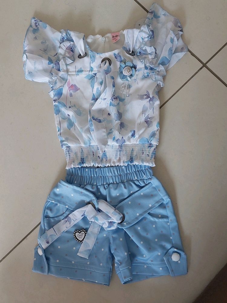 Denim Jeans Pant & Baby Shorts And Top Set Combo