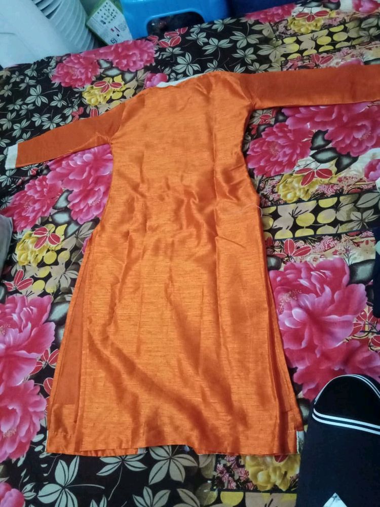 Orange Color Party Wear Front Slit Kurti