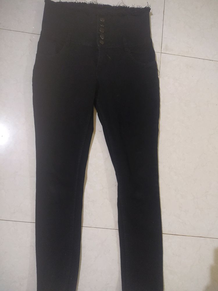 Black 5 Step Button Jeans