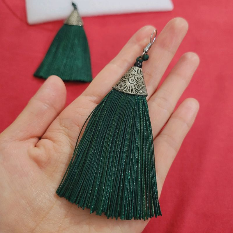 Green Tassel Earrings