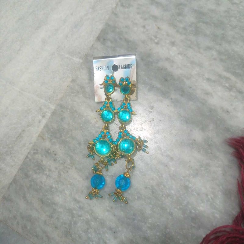 Party Wear Sky Blue Earring Light Weight