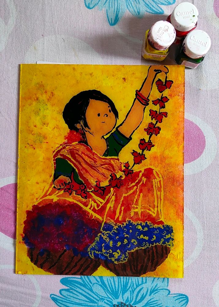 Glass Painting Of Flower Selling Lady 🧺🌺