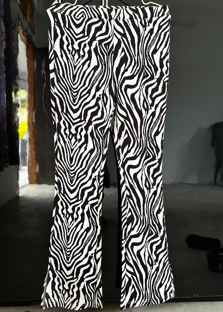 Animal Print Flared Trouser With Slit Hem