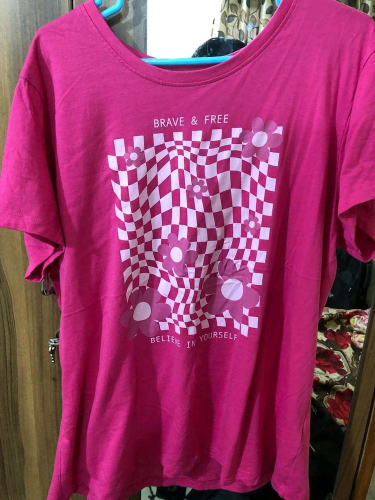 Flower Sticker Pink Tee Shirt