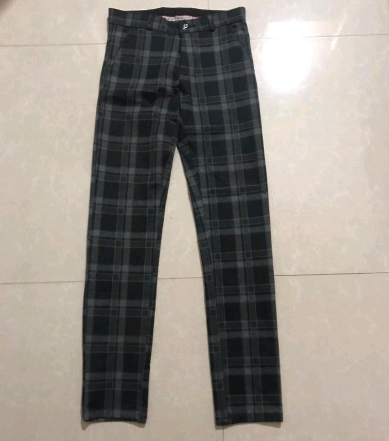 Black And Grey Checkered Formal Pants