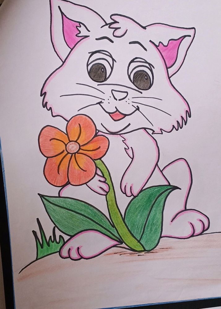 Cat Drawing and Coloured on paper.