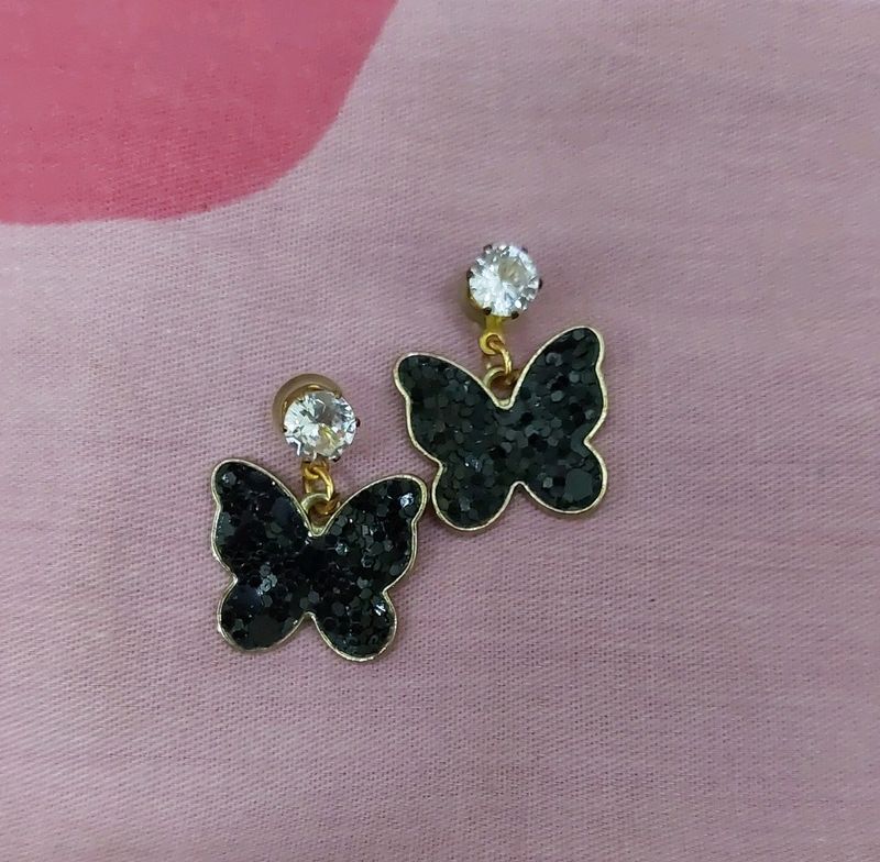 Cute Black Butterfly Crystle Earings