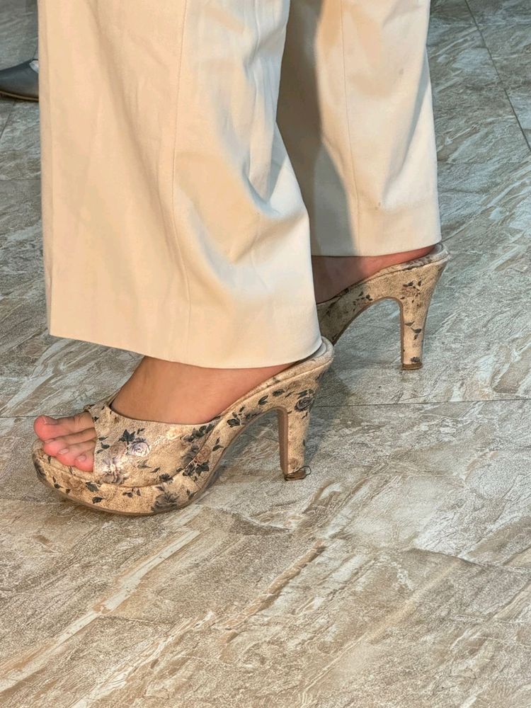 Chunky Floral Open-toe Heels