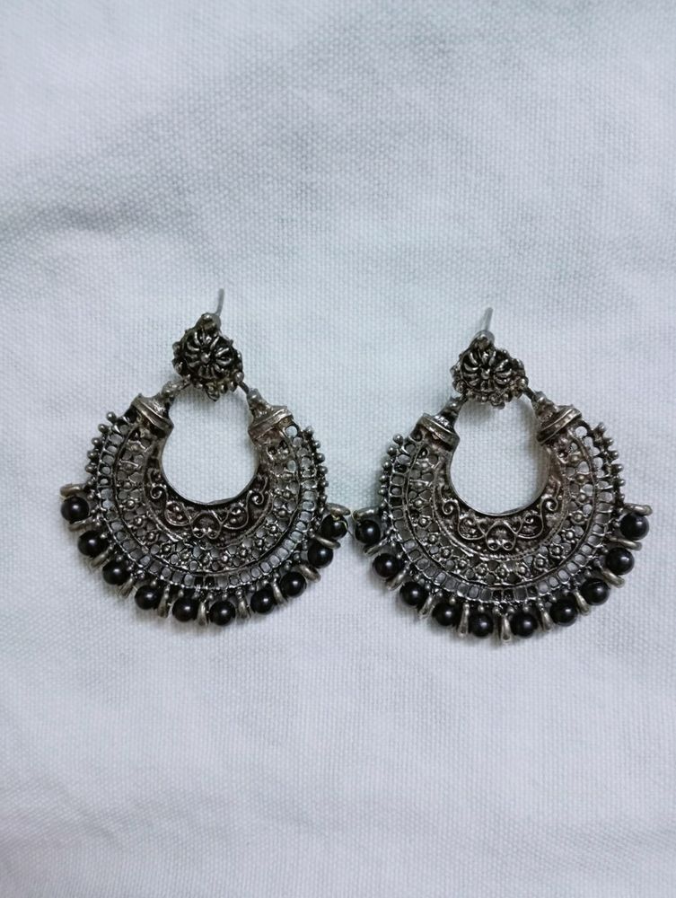 Silver oxidised earrings (trendy)