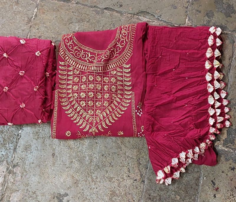 Pure Cotton Embroidered Bandhani Dressed Material