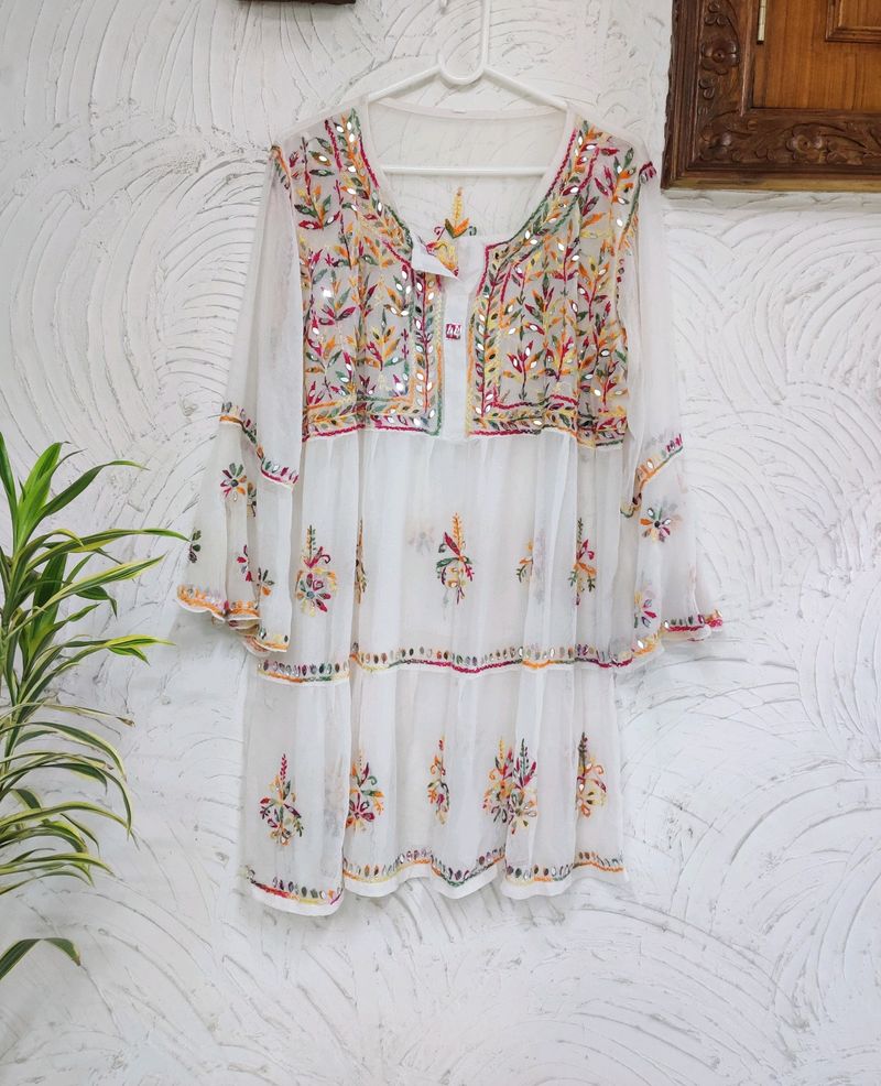 Mirror & Multicolour Thread Work Short Kurta/Tunic