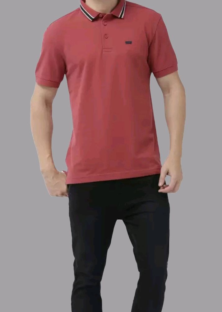 Men Rust pink solid polo collar pure cotton T Shir