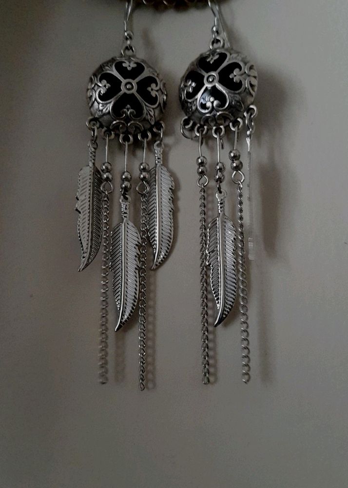 Silver Earrings In Black Effect