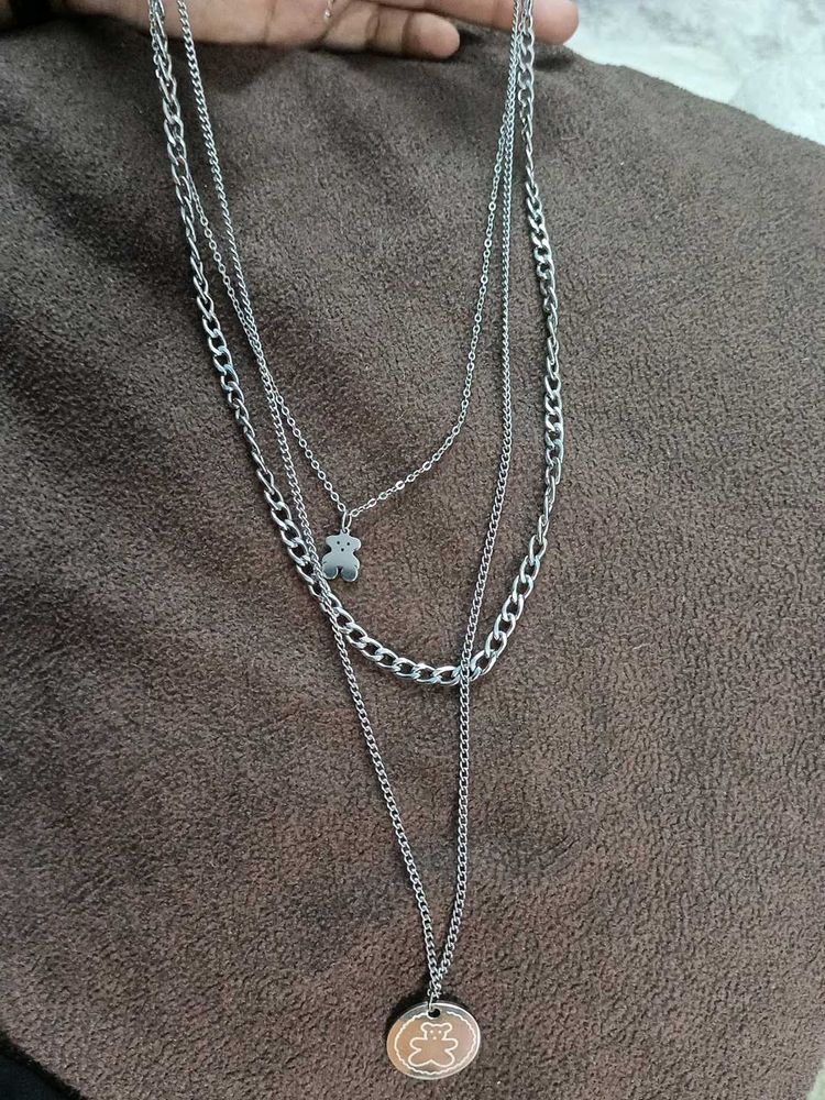 Aesthetic Three Layered Silver Chain