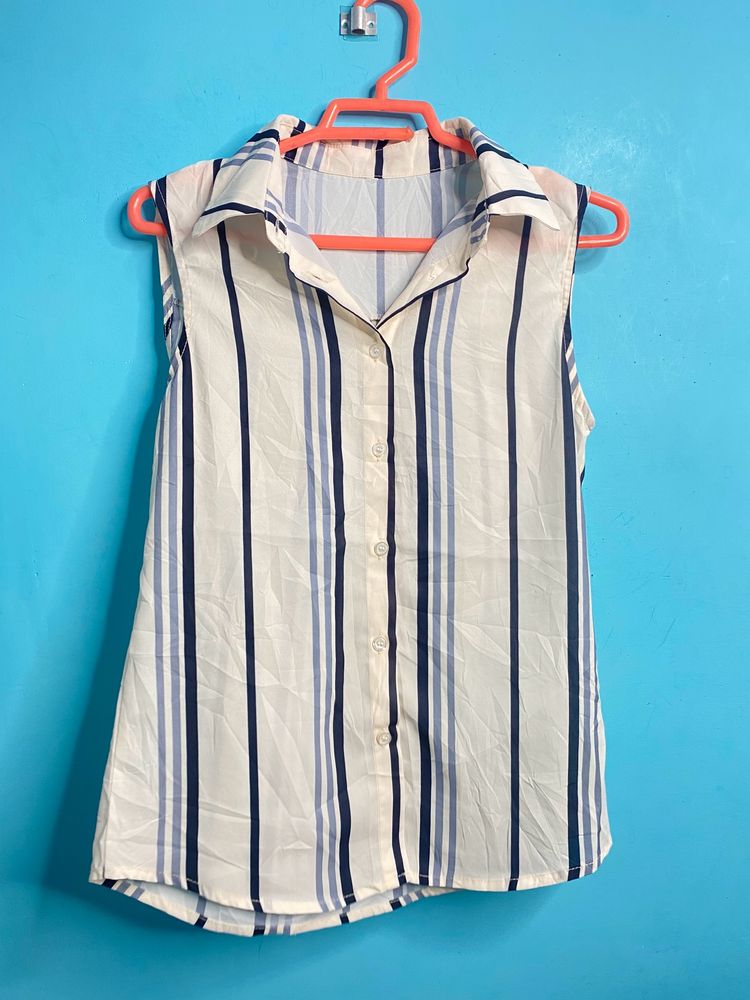 Women’s White Blue Striped Tee