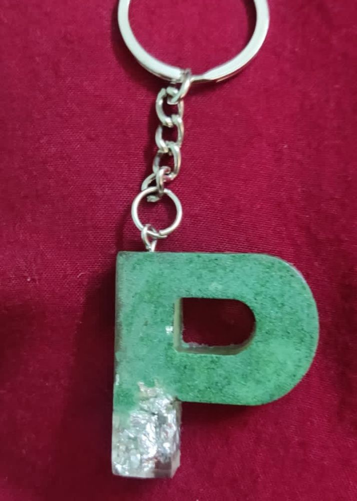 P” Letter Resin Keychain + Ring