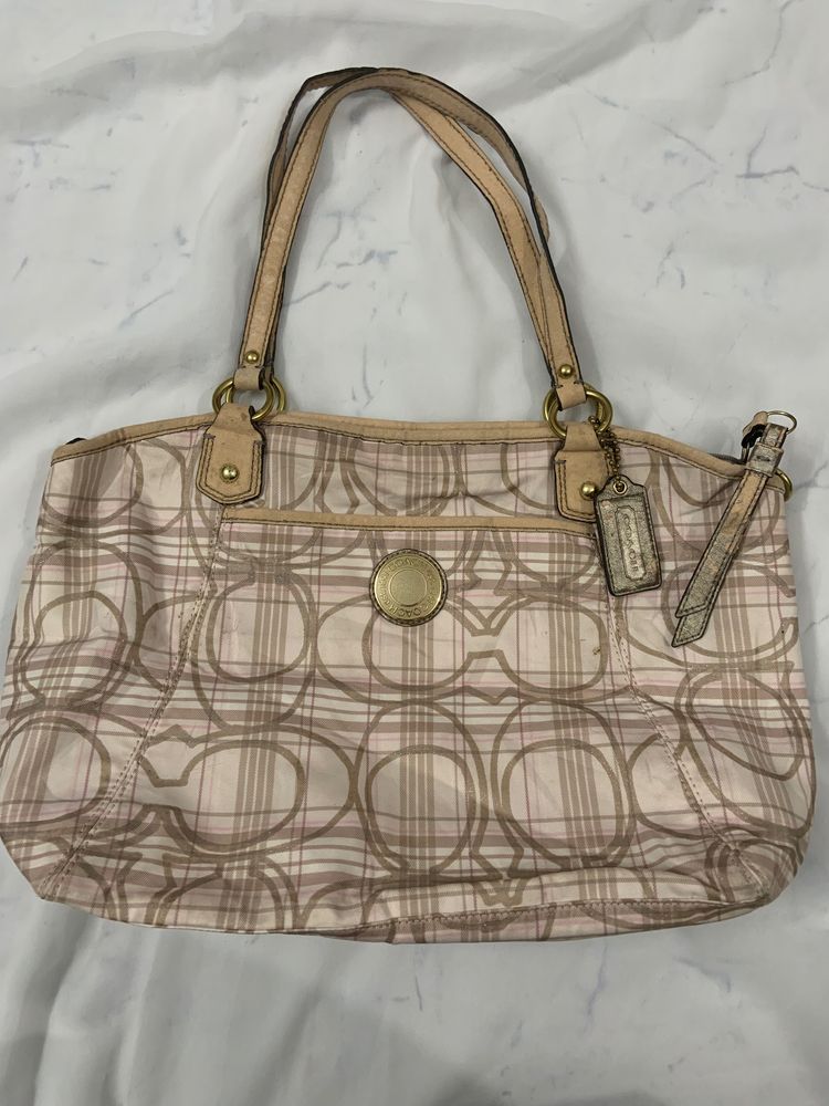 COACH Coded Beige Pink Shoulder Bag