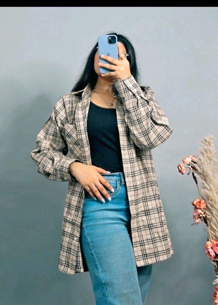 Korean Style Beige Oversized Shirt