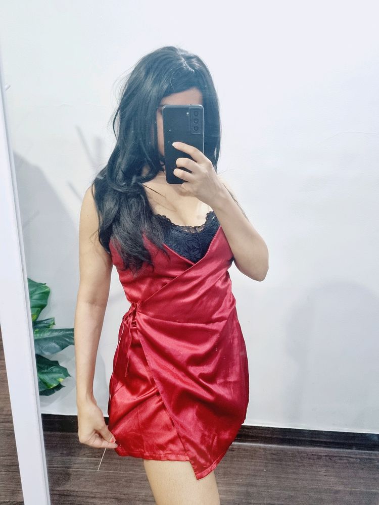 Red Luxurious Satin Short Dress