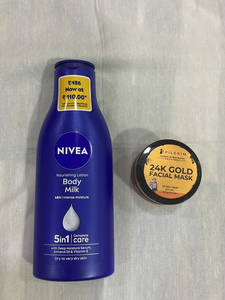 New Nivea Moisturiser And Pilgrim 24K Gold Mask