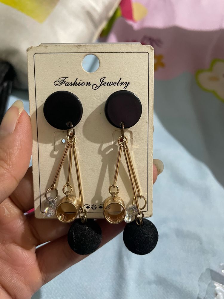 Gold Finish Black Earings