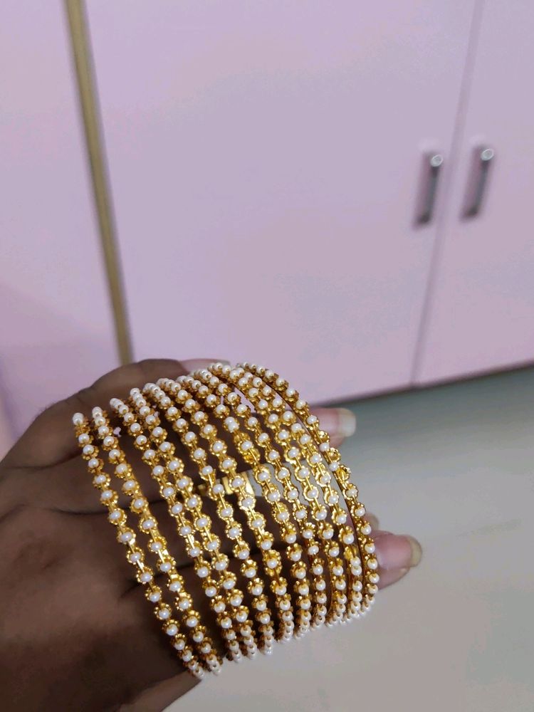 12 Golden Pearl Bangles