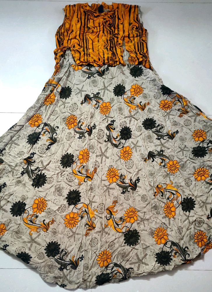 Awsome Muticolor Printed Large Flare Long Kurti