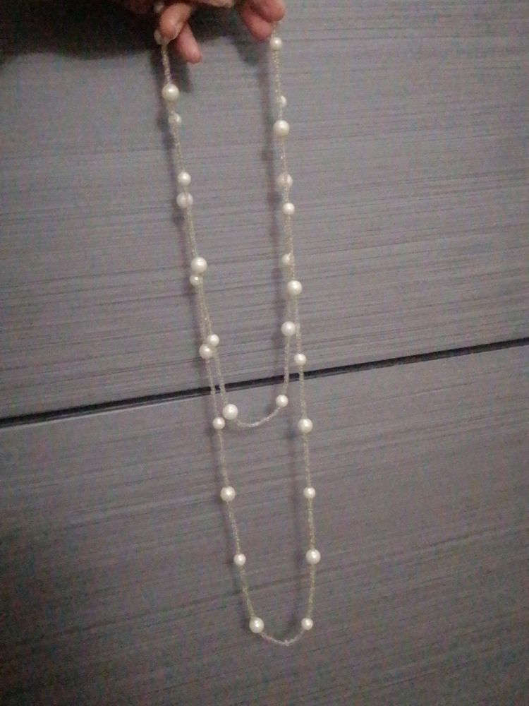 Long White Pearl Necklace