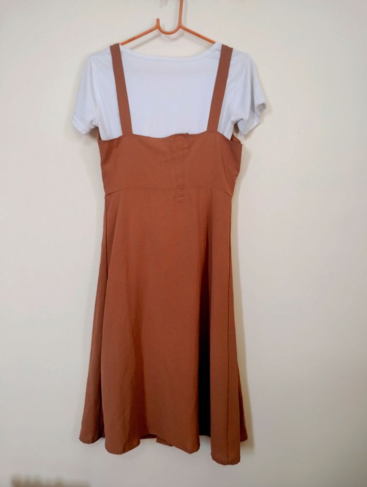 Two Piece Pinafore Brown Dress