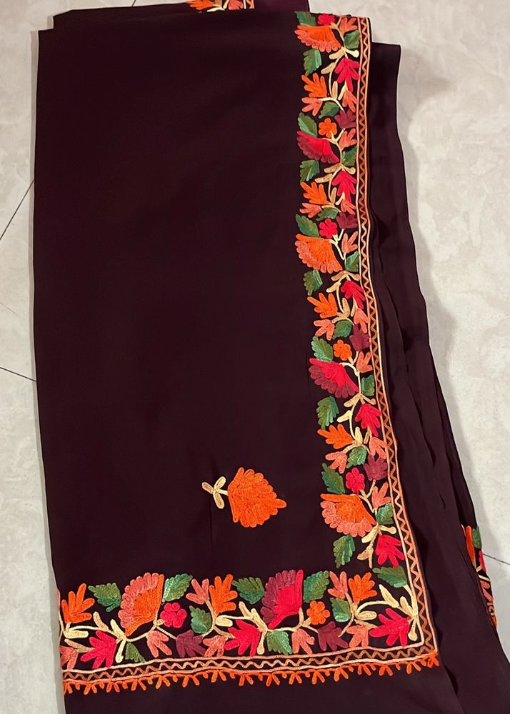 Beautiful Brown Kashmiri Work Saree