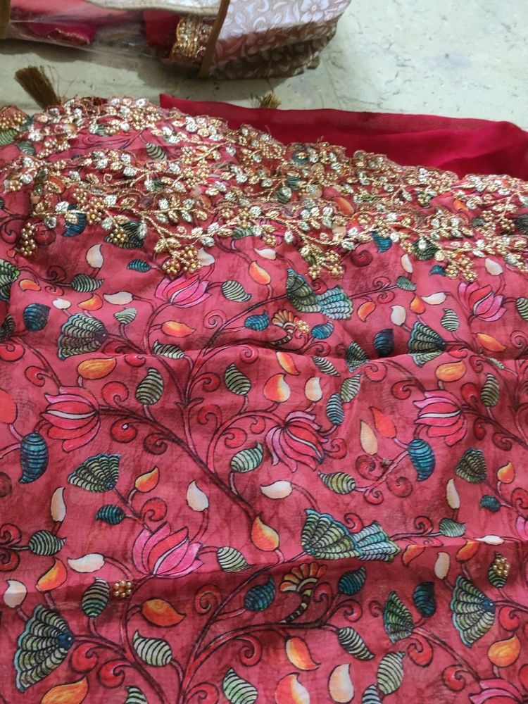 Kalamkari Organza Cut Work Duppata