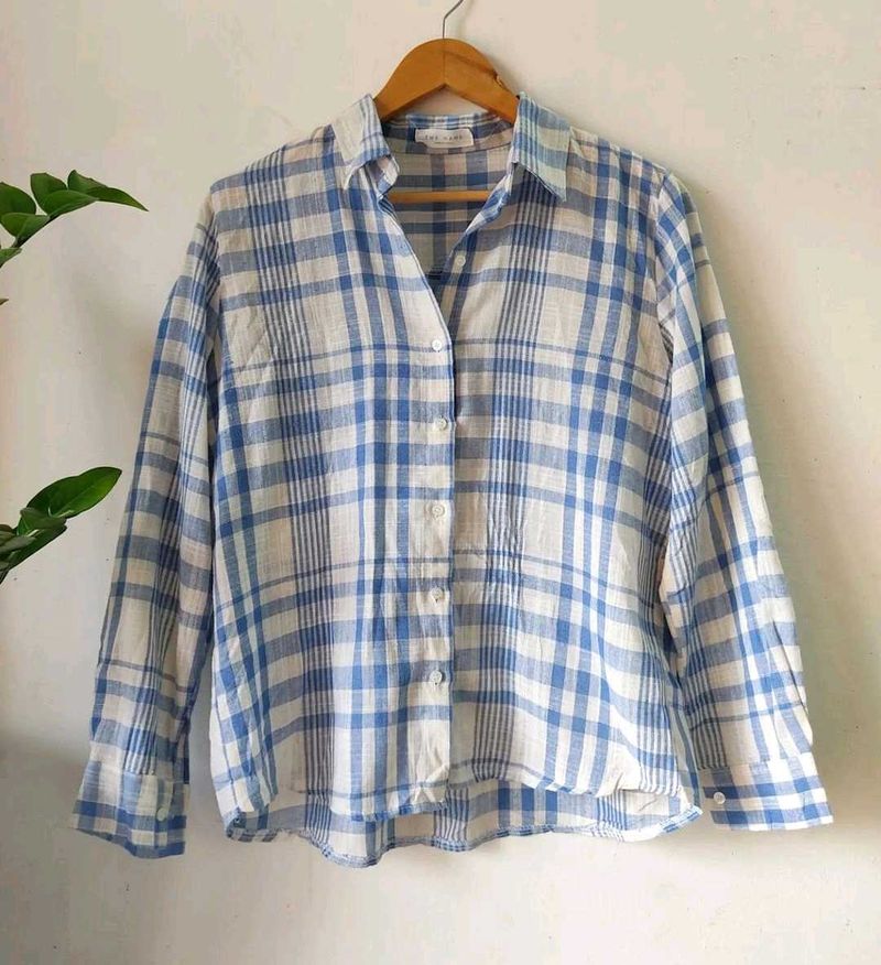 White and Blue Plaid Korean Shirt