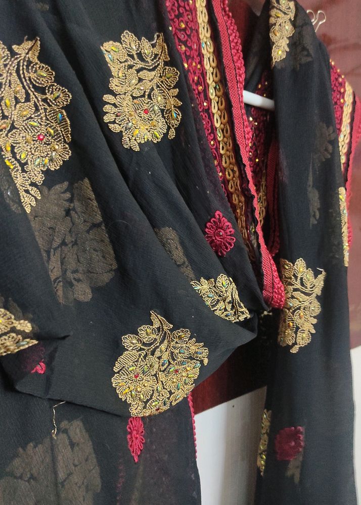 Black Maroon Clour Dupata With Embroidery