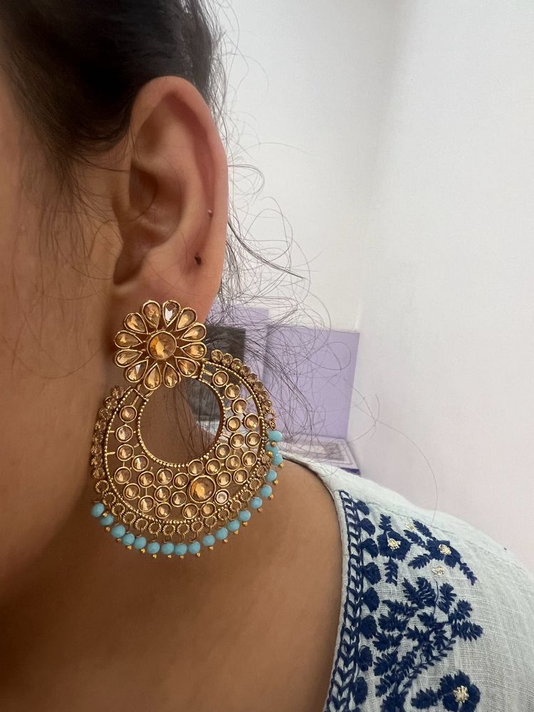 Combo Blue Earrings With Tika & Layer Necklace