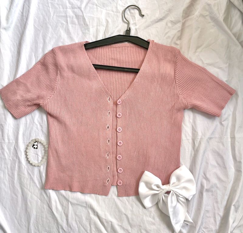 Pinterest Korean Ribbed Pink Top