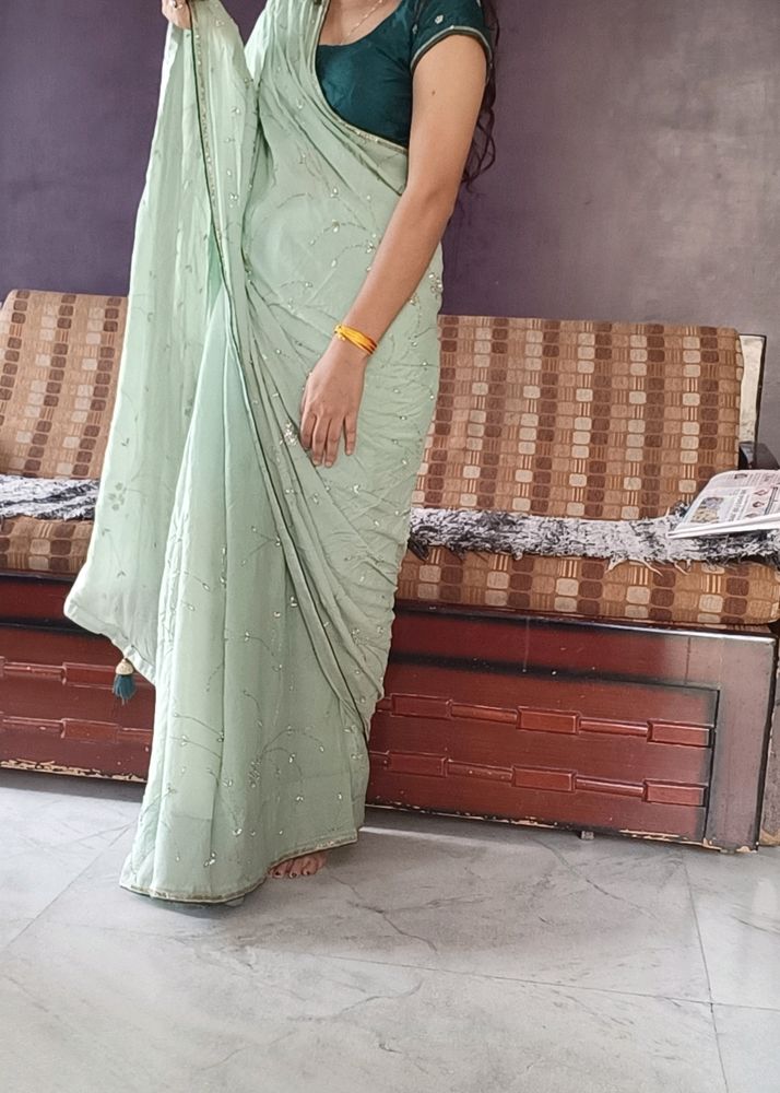 Designer Saree Light Parrot Green