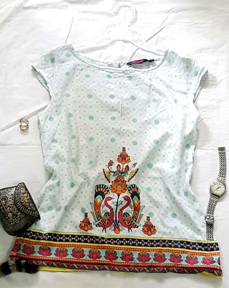 Women's Ethnic Peacock Print Cotton Top