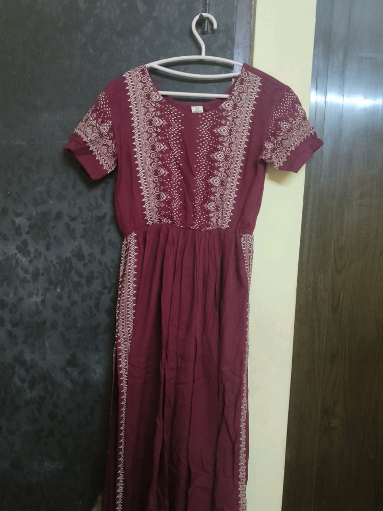 Maroon Printed Nyra Cut Kurti