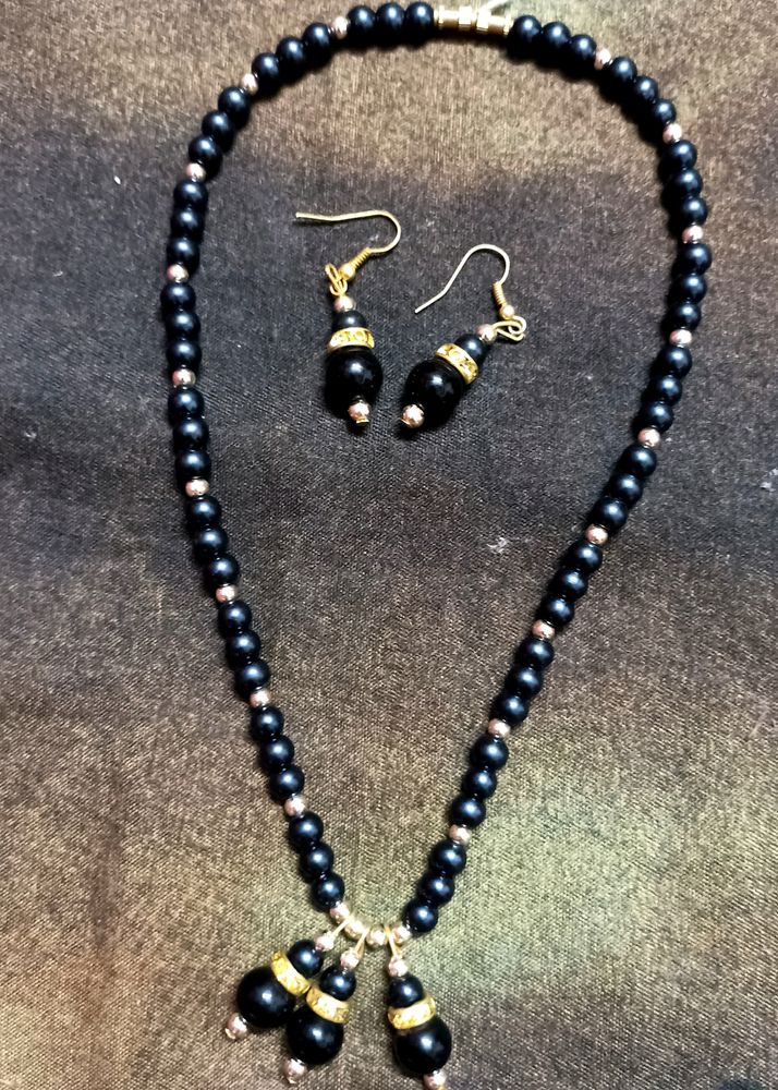 Black Pearl Necklace And Earrings Set