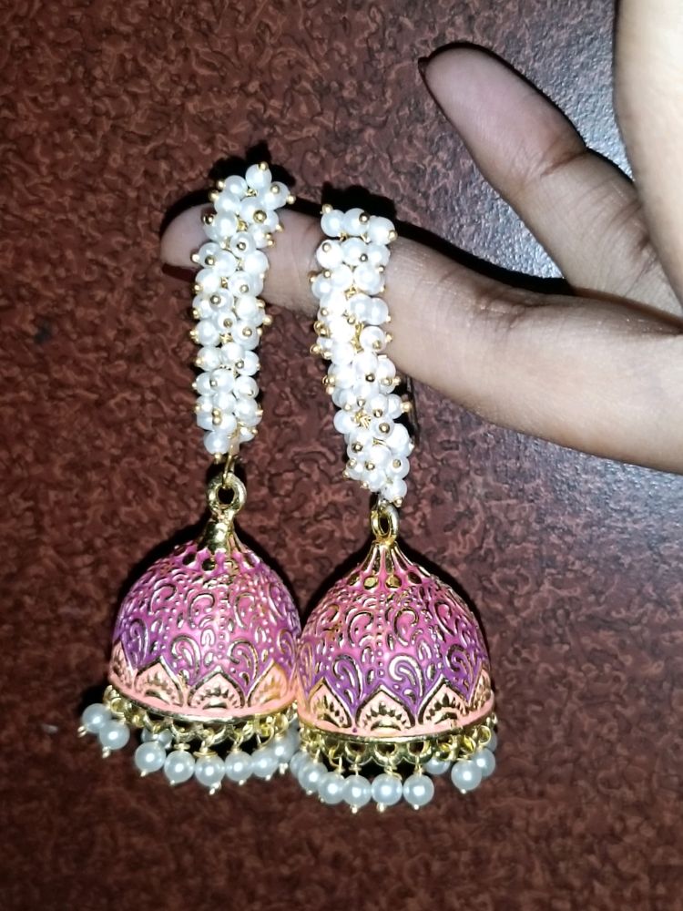 FabulaEBH50-Meenakari Jhumkas with Pearl Drops